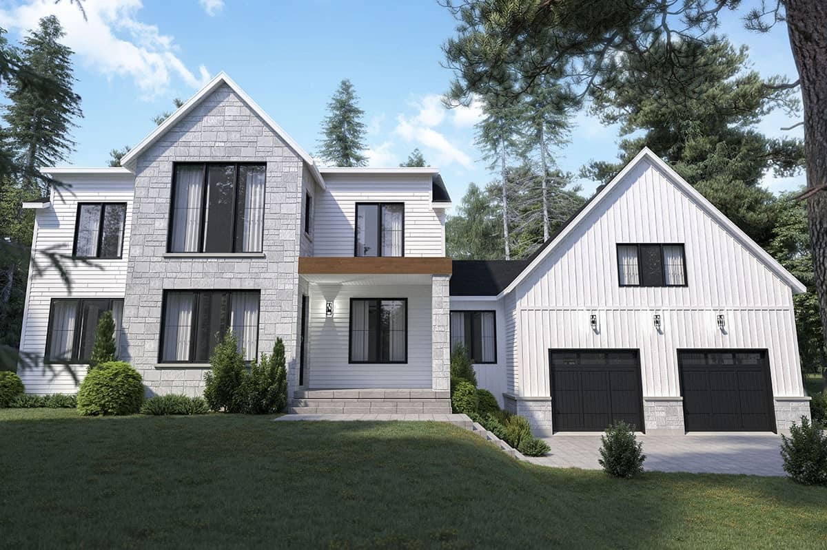 Front rendering of the 4-bedroom two-story modern farmhouse