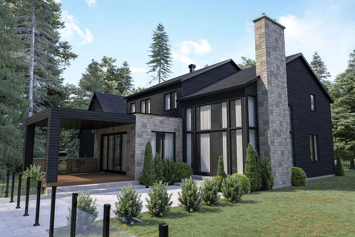 Left rendering of the 4-bedroom two-story modern farmhouse with an alternate black exterior.
