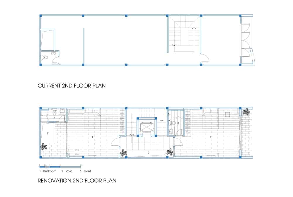 This is a comparison of the previous and current second floor plan.