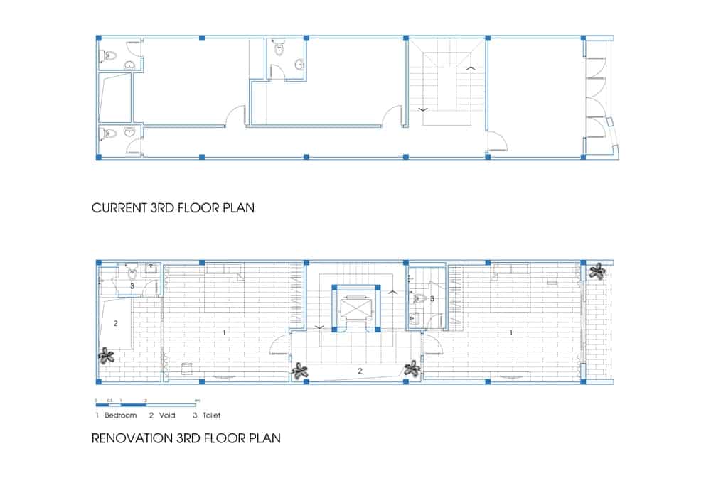 This is a comparison of the previous and current third floor plan.