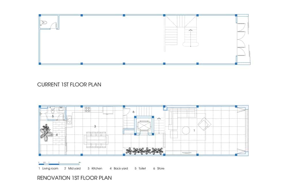 This is a comparison of the previous and current first floor plan.