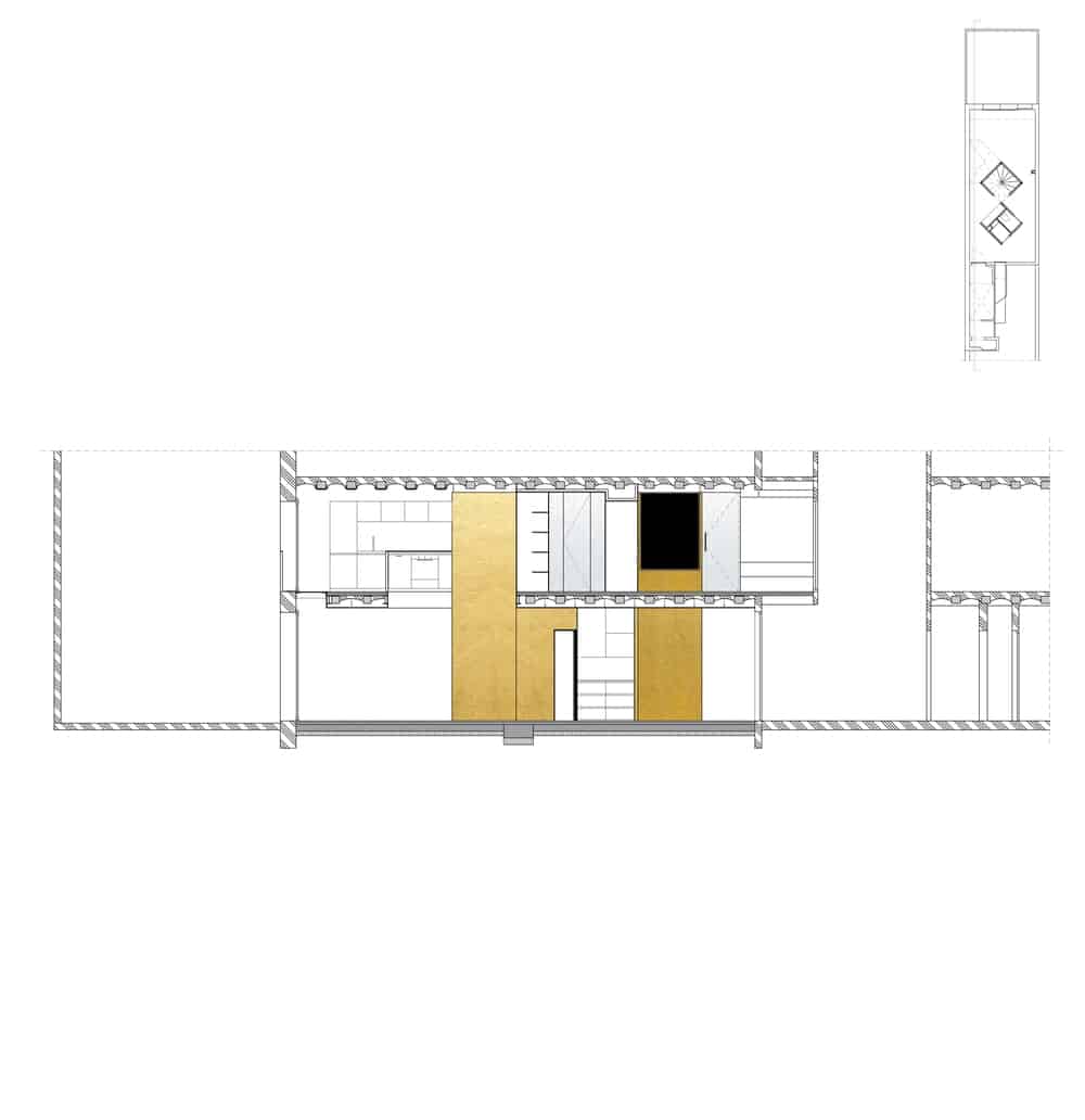 This is the side elevation of the house showing the structures and walls and sections of the house through a wall.