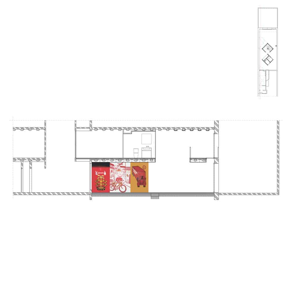 This is an illustrated representation of the side elevation of the house showcasing the placement of the wall murals.