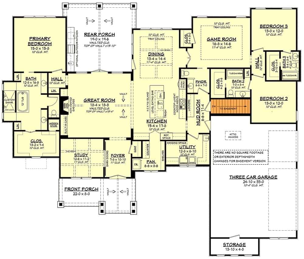 Main level floor plan showing the basement stairs location.