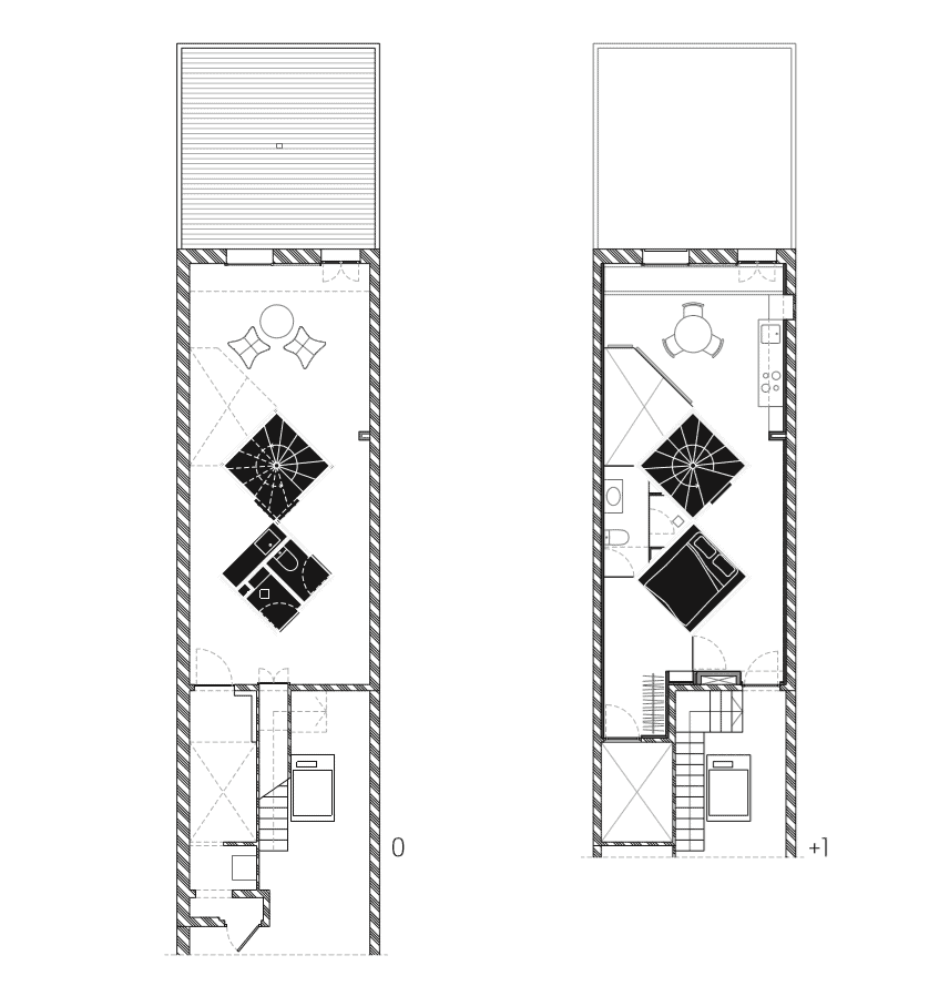 This is an illustrated floor plan for the first and second floor of the house showing the different sections and structures.