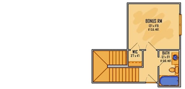 Second level floor plan with a bonus room complete with a walk-in closet, and a full bath.