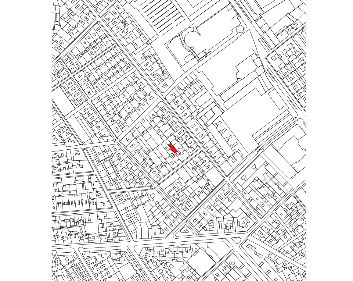 This is a map depicting the location of the house marked red.