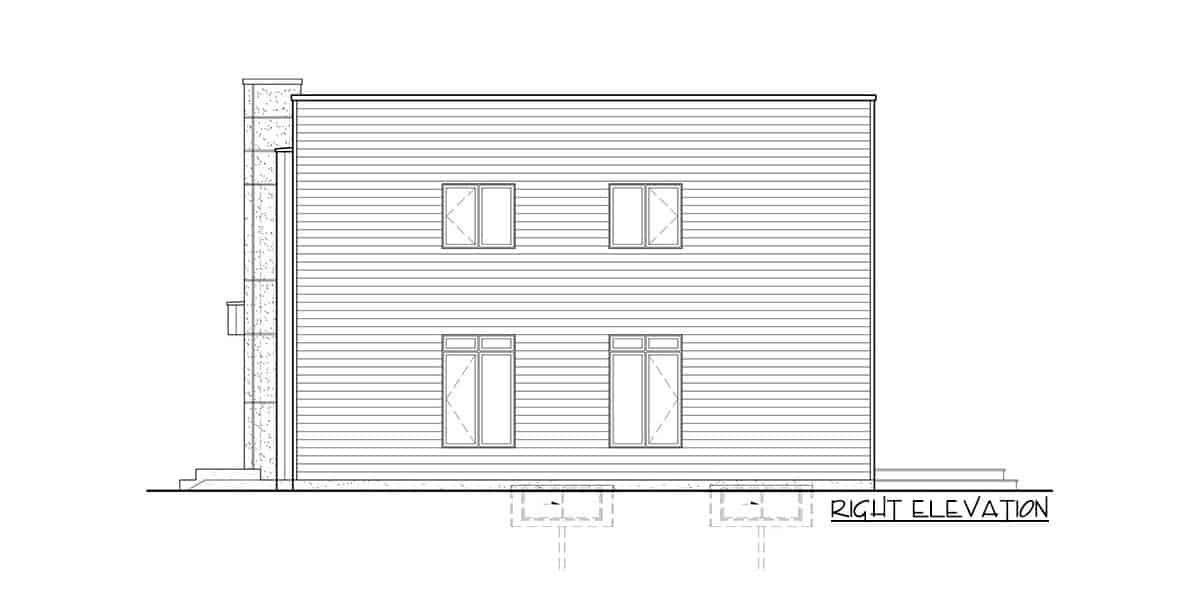Right elevation sketch of the two-story 3-bedroom contemporary home.
