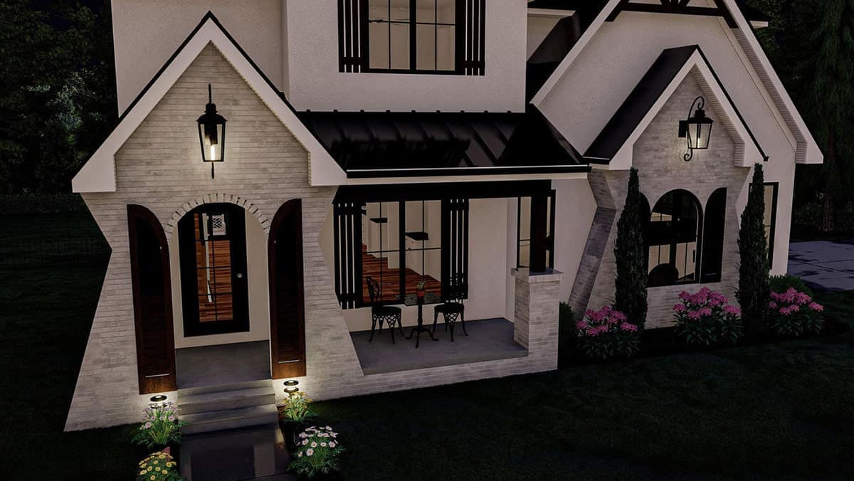 Elegant Two-Story Design with Contrasting Accents