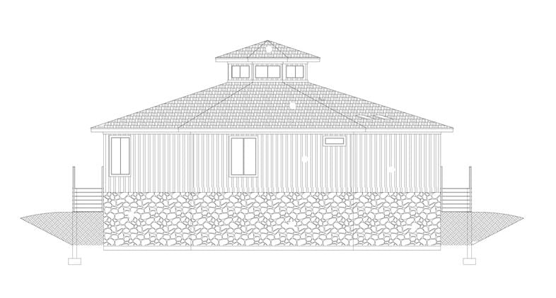 Front elevation sketch of two-story 3-bedroom modern octagon style home.