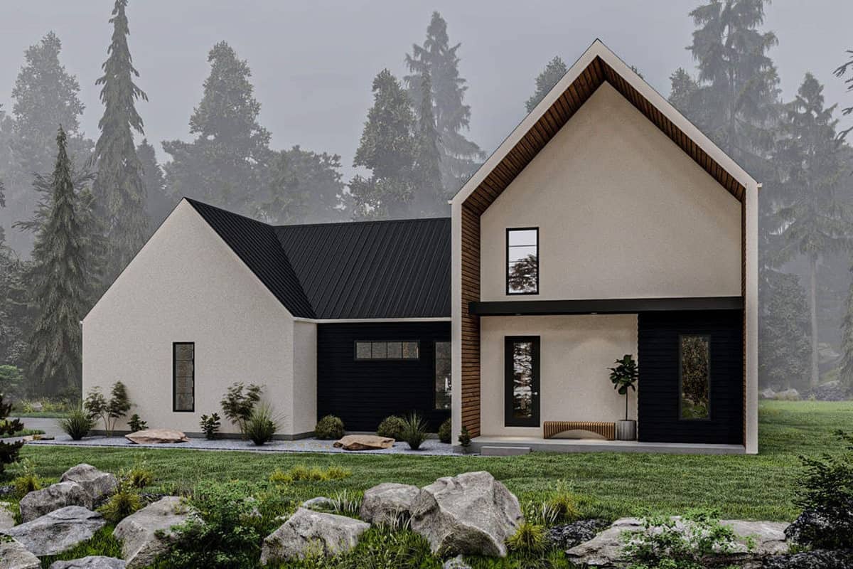 Front rendering of the two-story 3-bedroom ultra-modern farmhouse.
