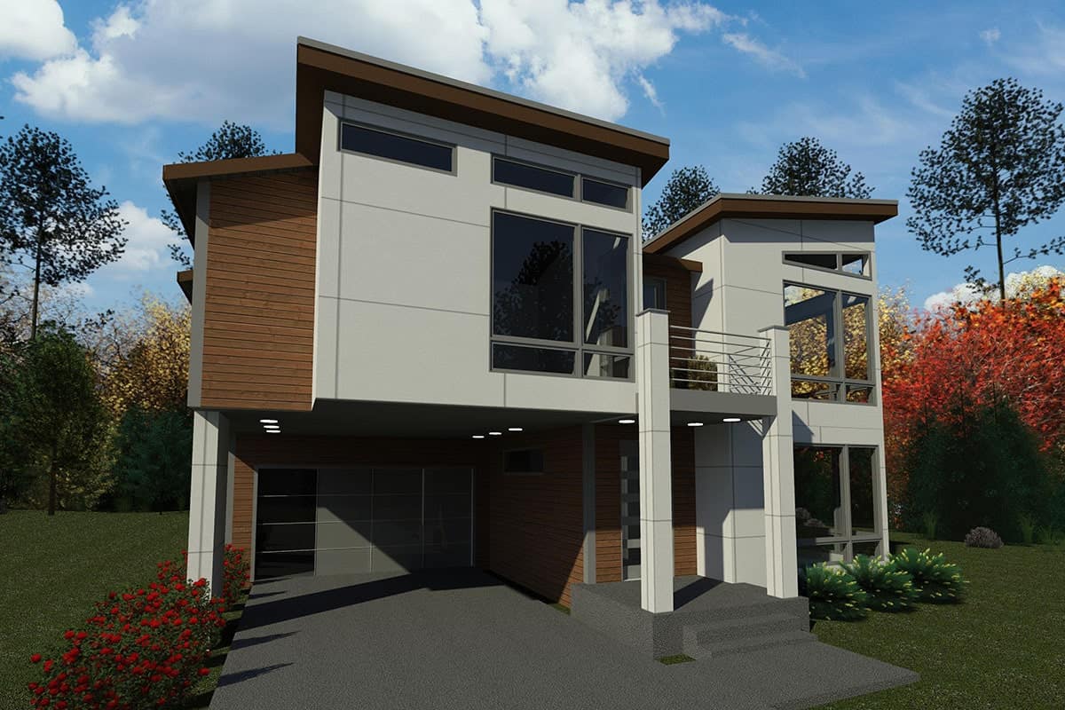 Left rendering of the two-story 4-bedroom contemporary home.