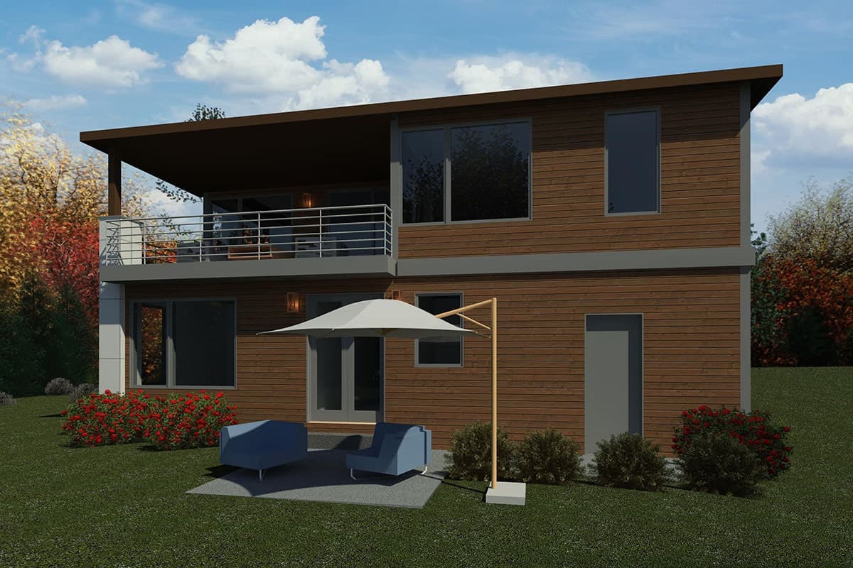 Rear rendering of the two-story 4-bedroom contemporary home.