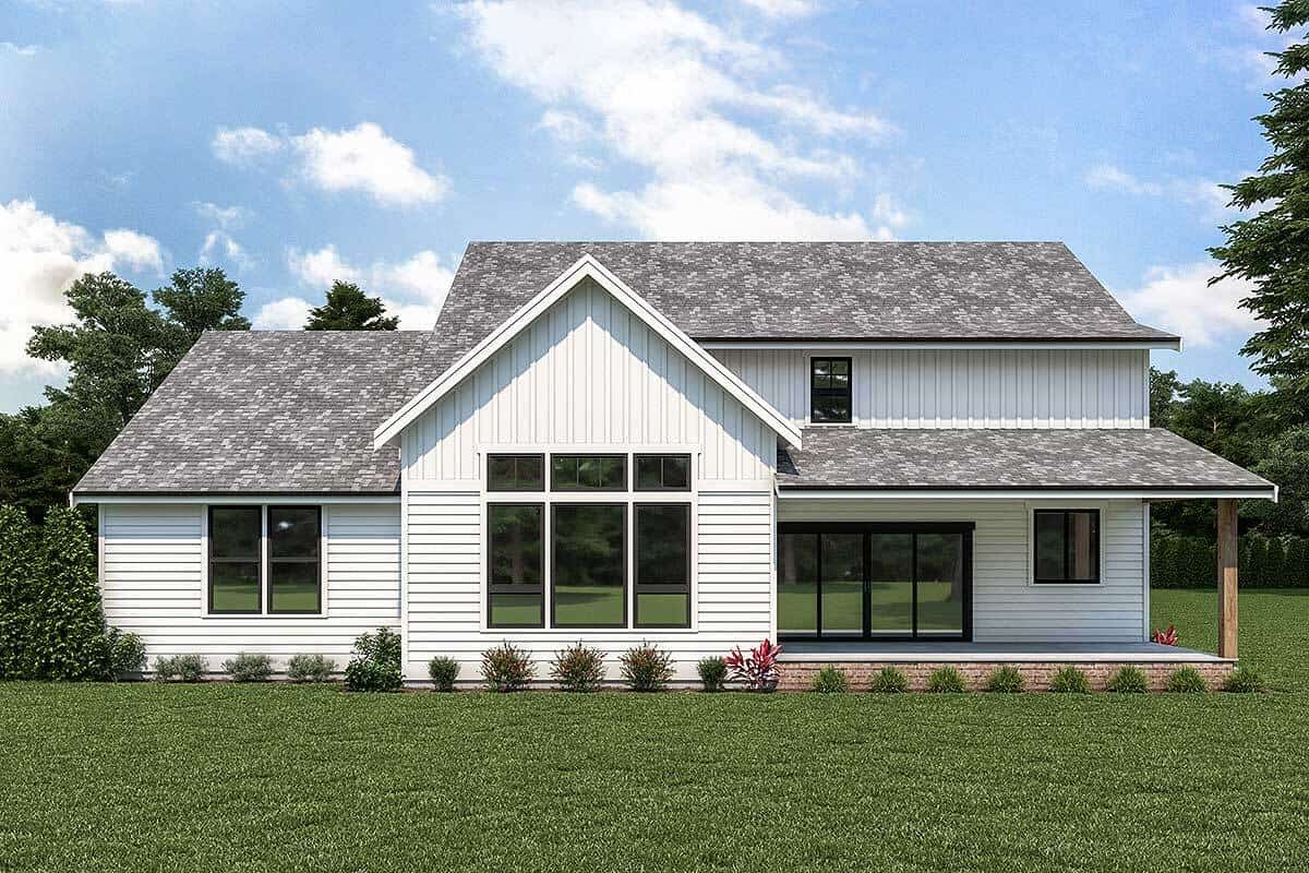 Rear rendering of the two-story 4-bedroom country craftsman.