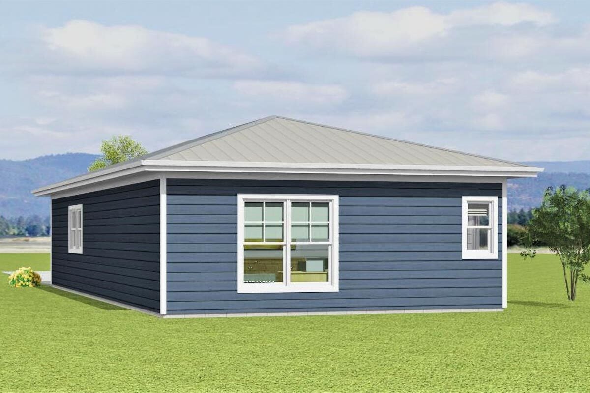Rear rendering of the 1-bedroom single-story carriage home.