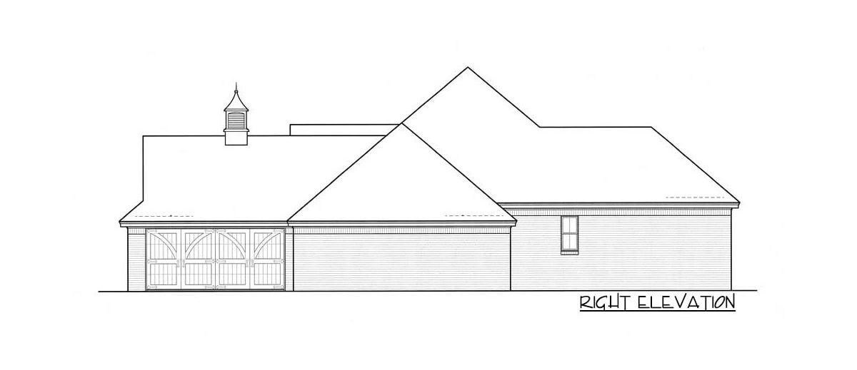 Right elevation sketch of the 3-bedroom single-story traditional home.