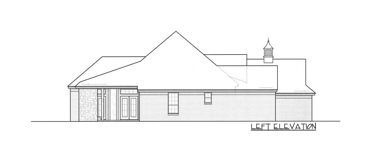 Left elevation sketch of the 3-bedroom single-story traditional home.