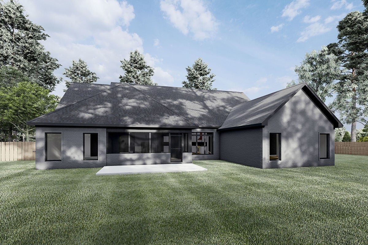 Rear rendering of the 4-bedroom single-story Northwest New American home.