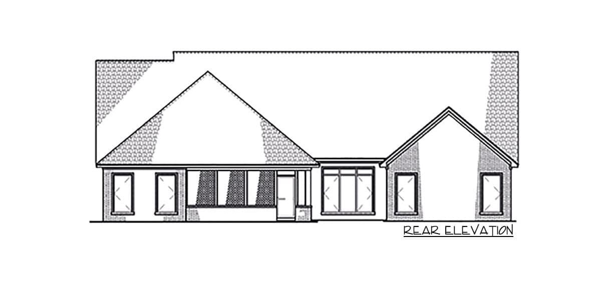 Rear elevation sketch of the 4-bedroom single-story Northwest New American home.