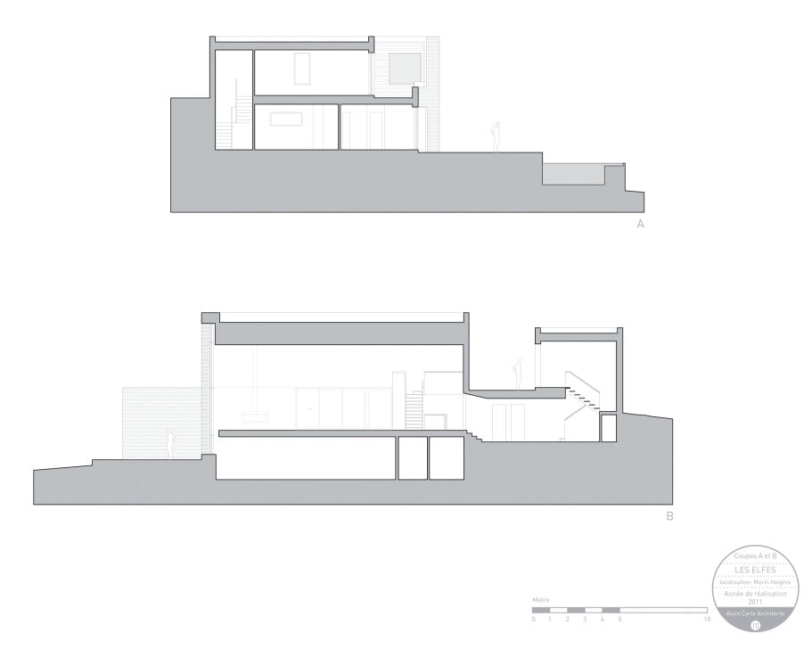 This is an illustration of the coupe elevation of the house featuring the supports.