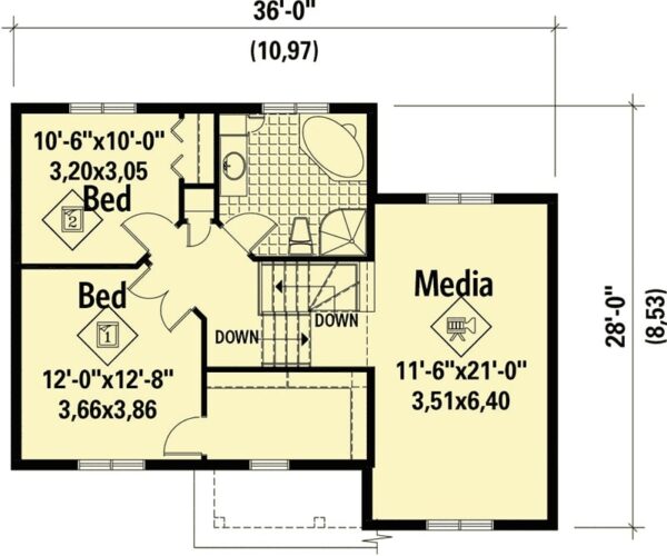 Two-Story 2-Bedroom European Cottage with Open Living Space (Floor Plan ...