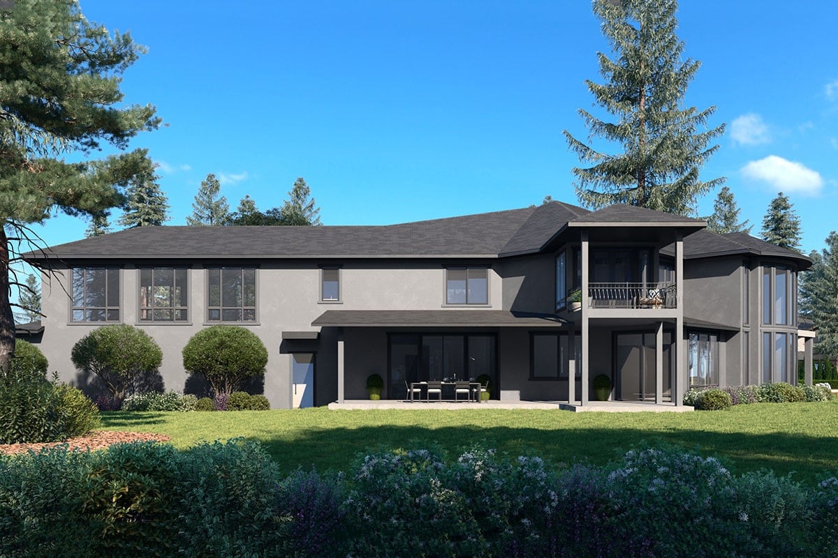 Right rendering of the two-story 6-bedroom Mediterranean home.