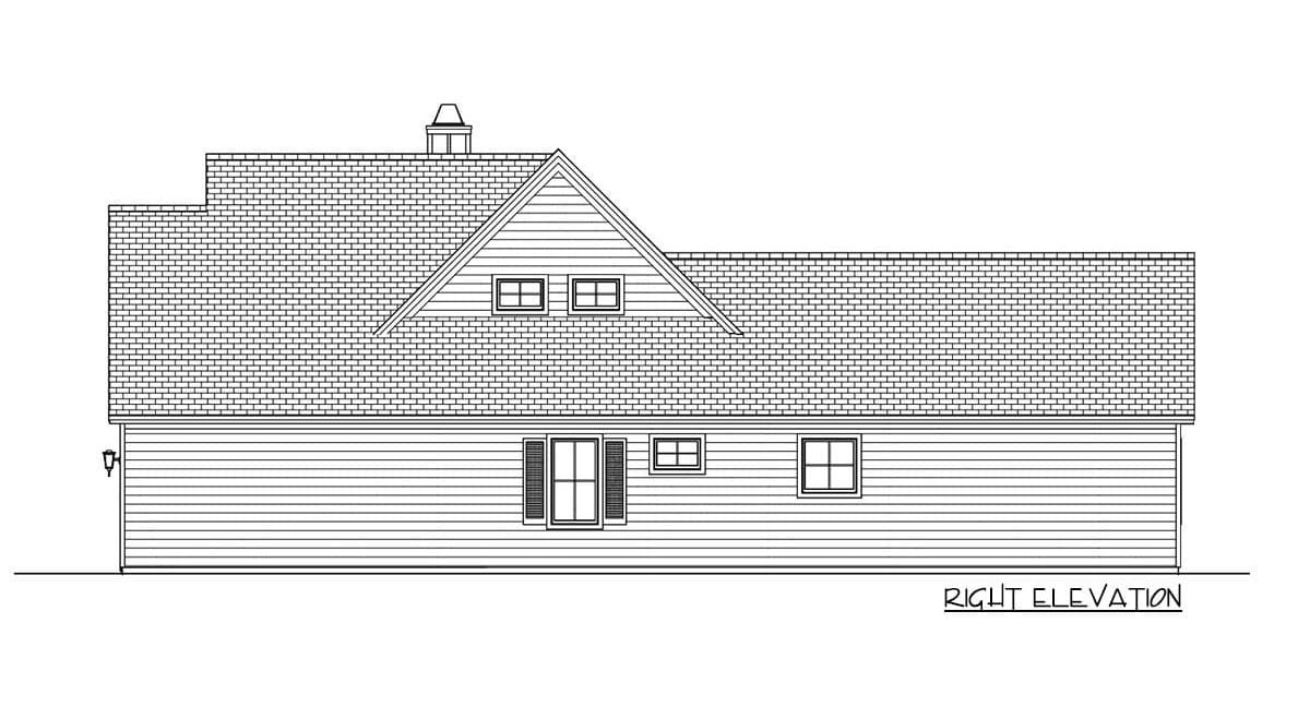 Right elevation sketch of the 3-bedroom two-story New American home.