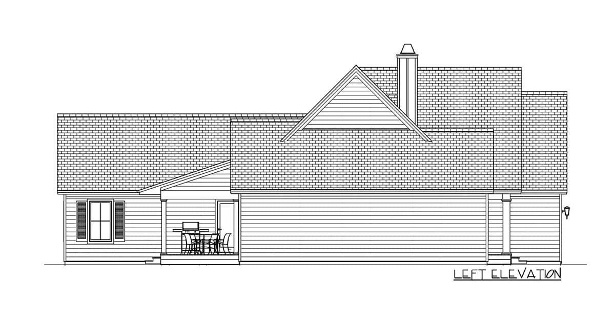 Left elevation sketch of the 3-bedroom two-story New American home.
