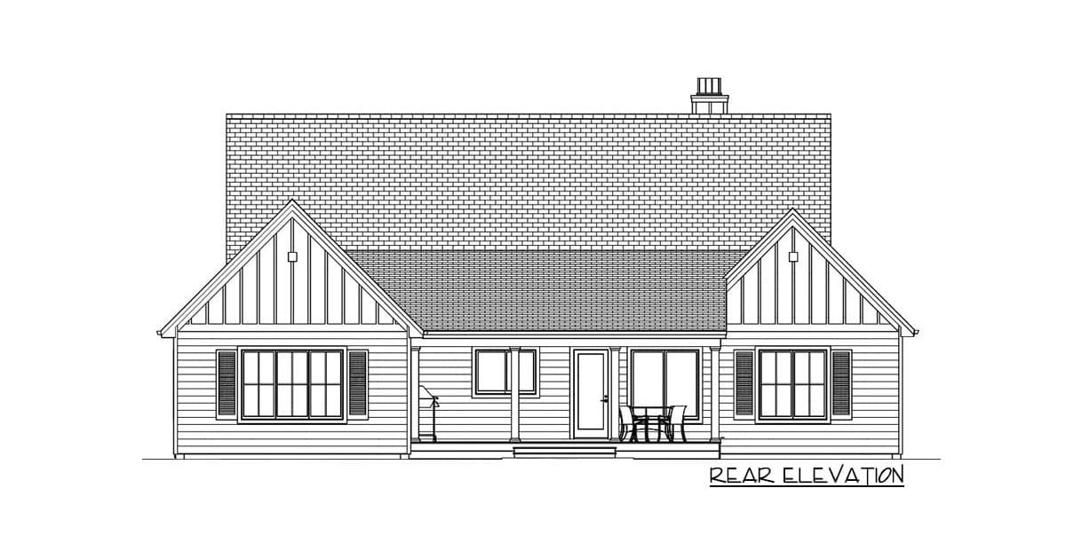 Rear elevation sketch of the 3-bedroom two-story New American home.