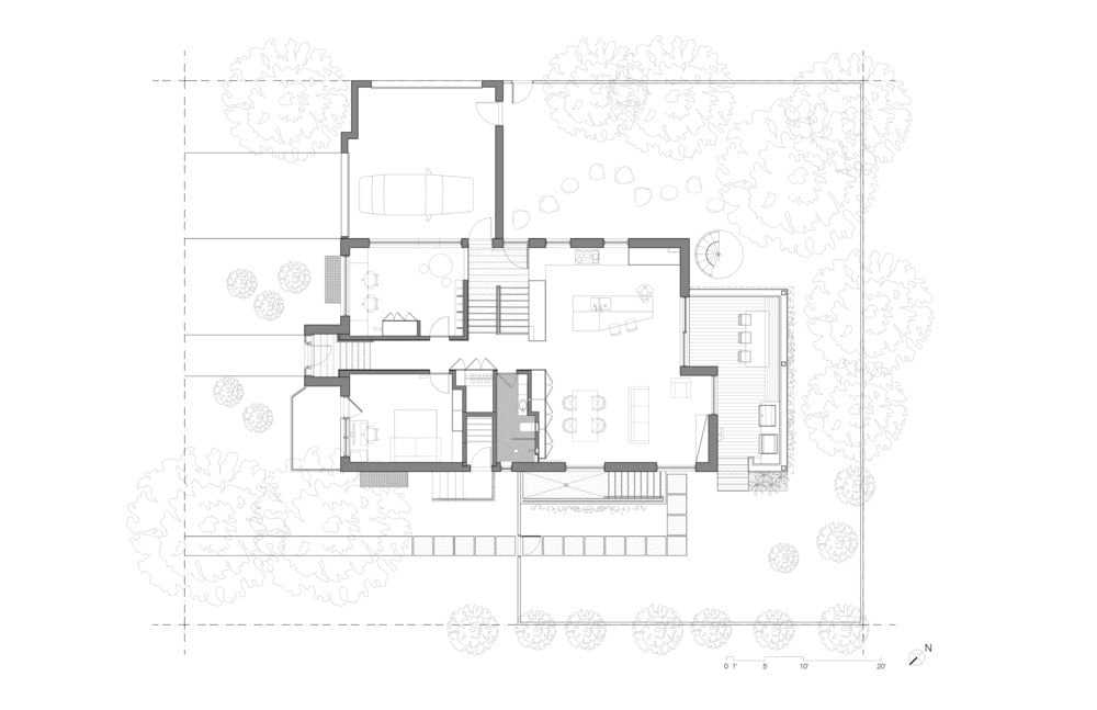This is an illustration of the first level floor plan of the house.