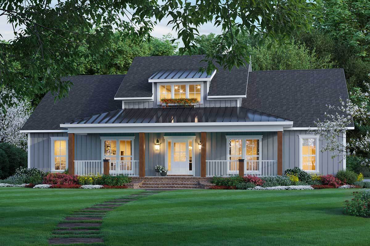 Front rendering of the 4-bedroom single-story New American home.