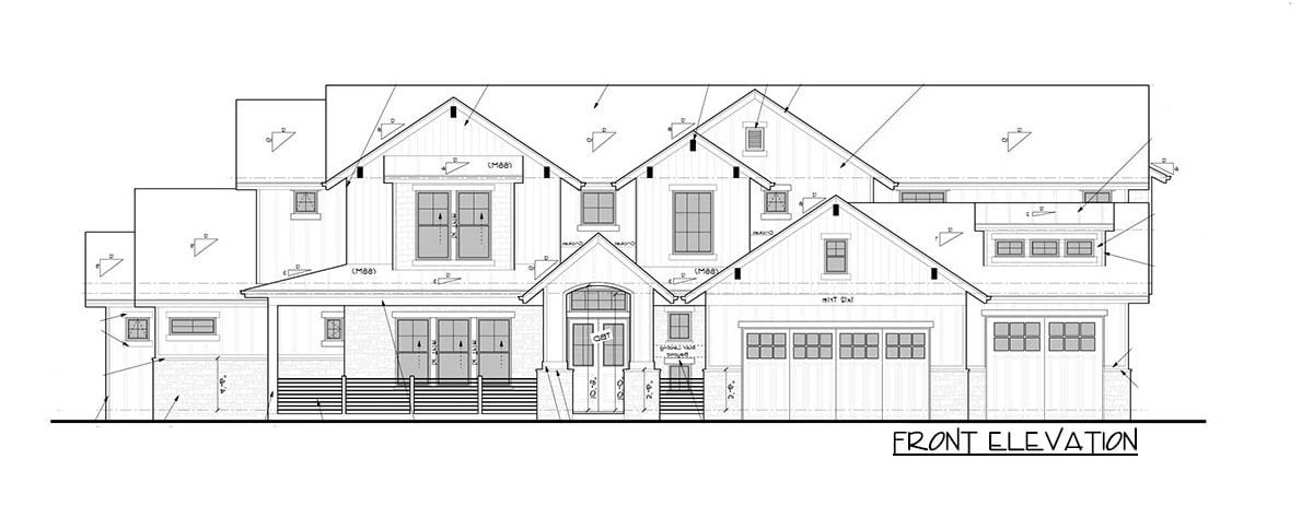 Front elevation sketch of the 4-bedroom two-story New American home.