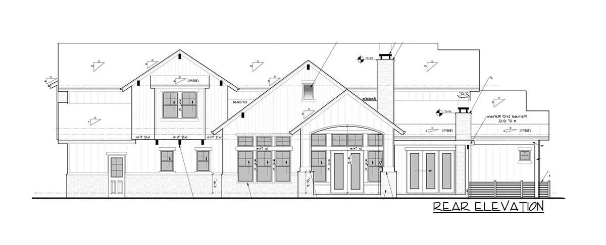 Rear elevation sketch of the 4-bedroom two-story New American home.