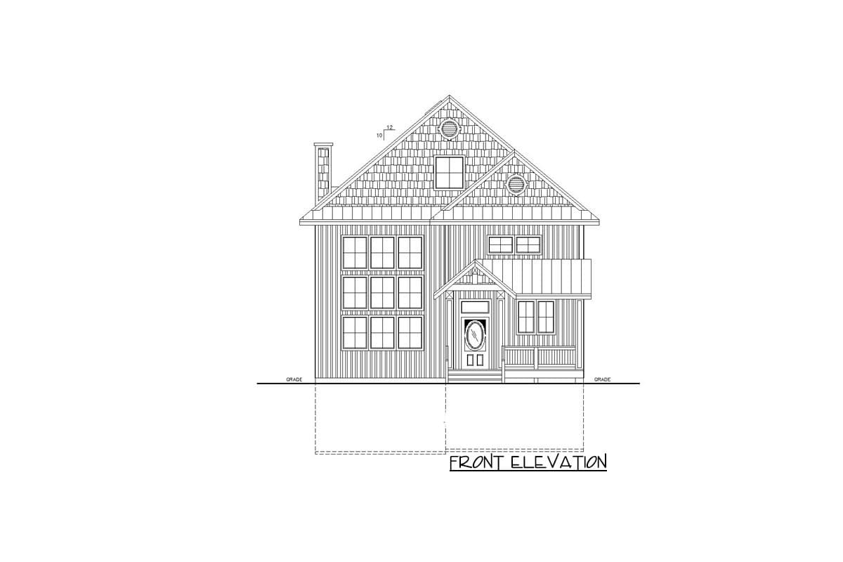Front elevation sketch of the 5-bedroom three-story craftsman home.
