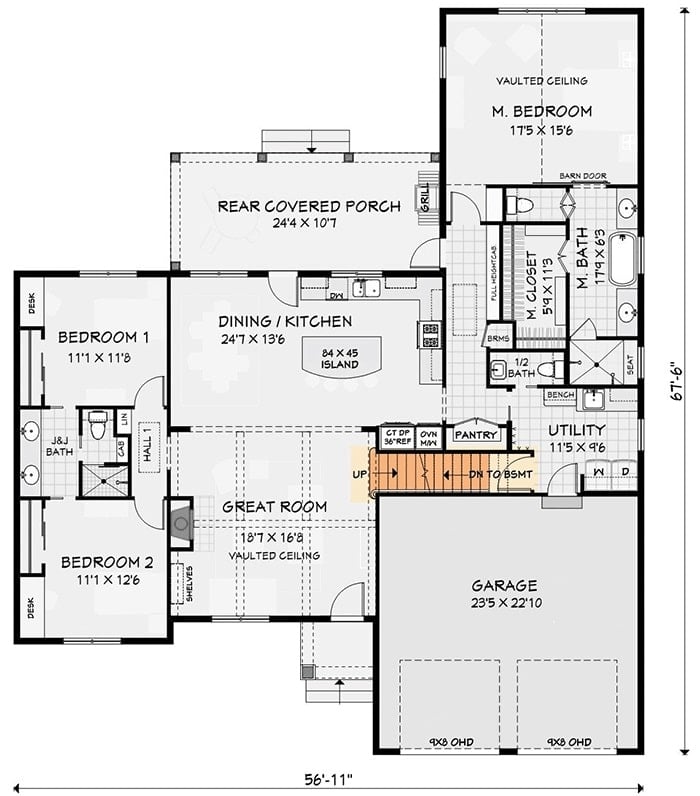 Main level floor plan showing the basement stairs location.