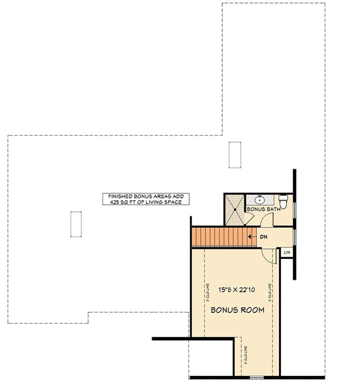 Bonus level floor plan with a full bath and a linen closet.