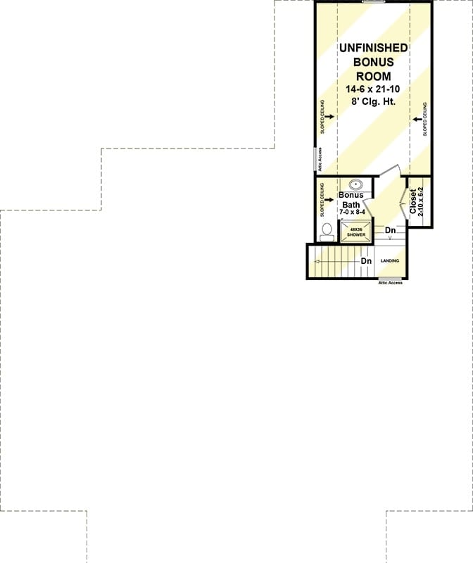 Bonus level floor plan complete with a walk-in closet and a full bath.