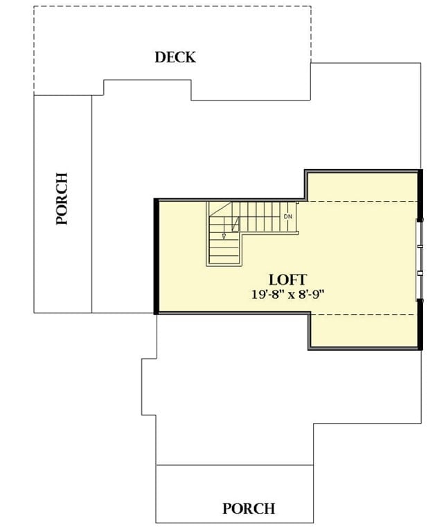 Second level floor plan with a loft.