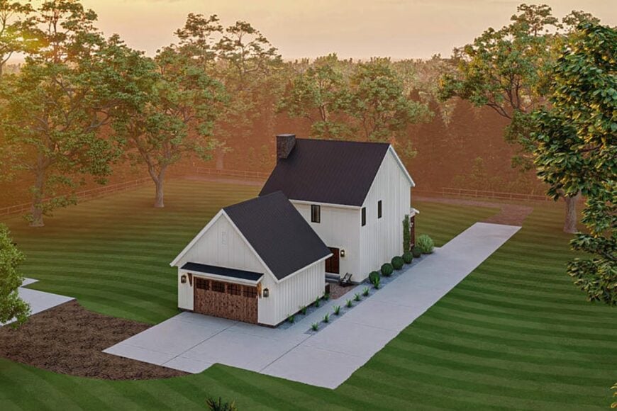 Aerial view of the two-story 4-bedroom country home.