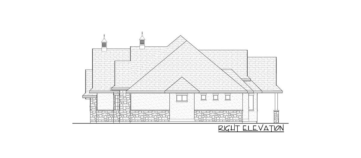 Right elevation sketch of the two-story 6-bedroom craftsman home.