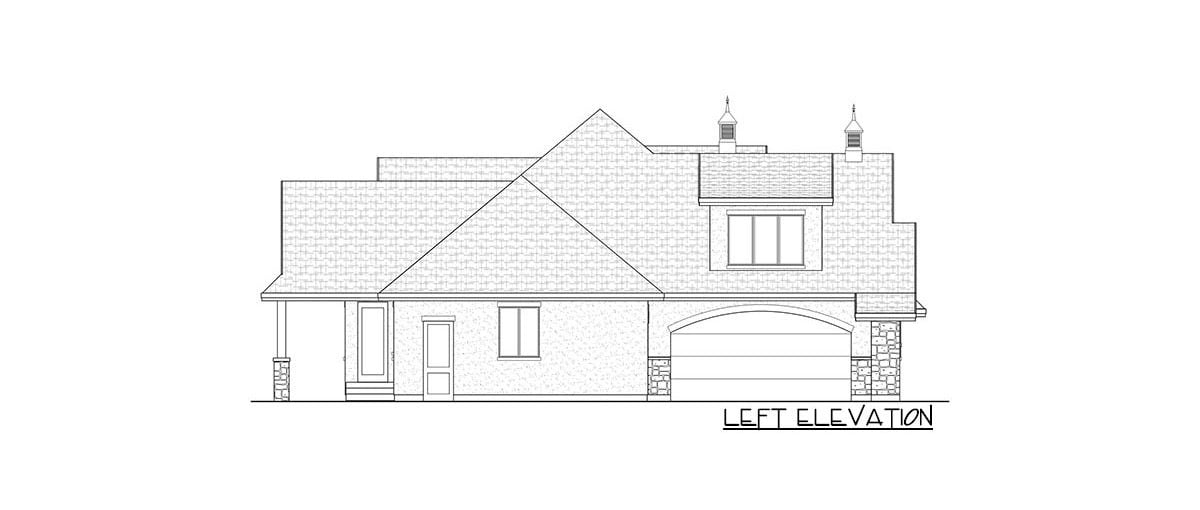 Left elevation sketch of the two-story 6-bedroom craftsman home.