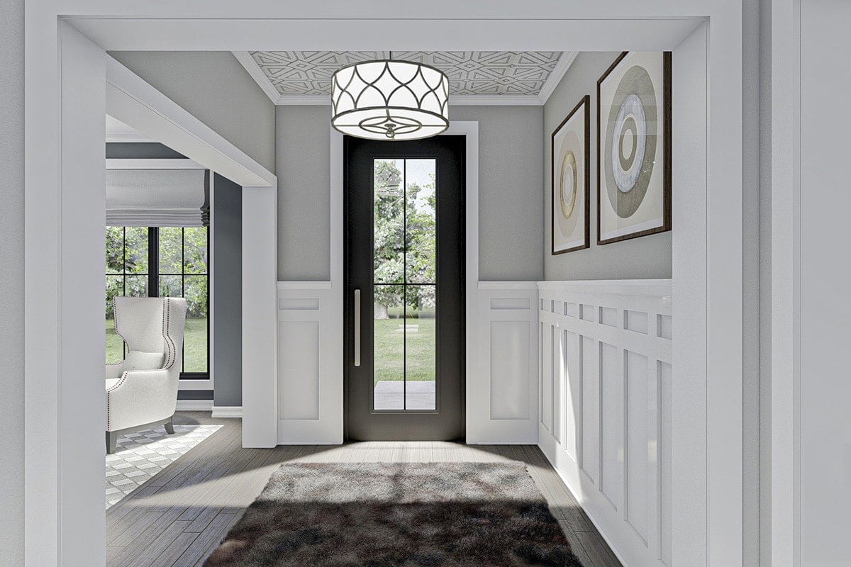 Sleek Entryway with Artistic Flair and Natural Light