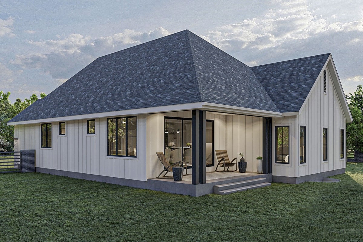 Inviting Wraparound Porch with Light Exterior and Dark Roof