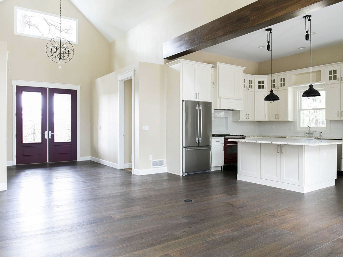 Contemporary Kitchen-Living Space with Marble Island