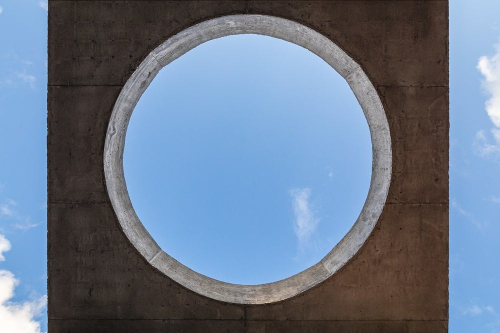 This is a close look at the round skylight of the yoga area.