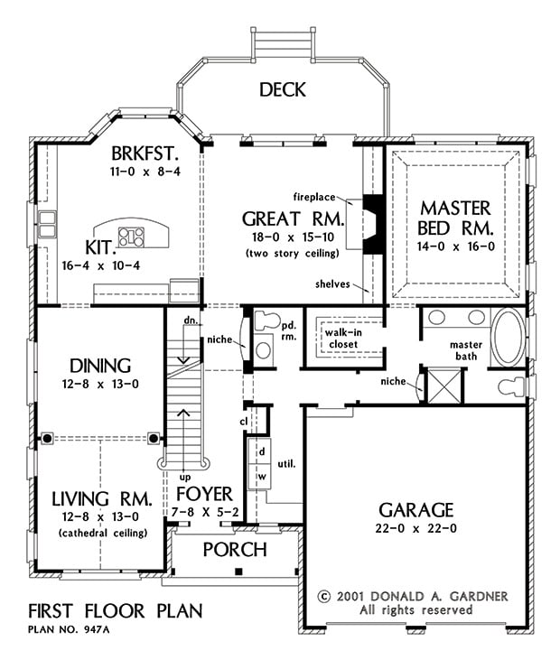 Main level floor plan showing the basement stairs location.