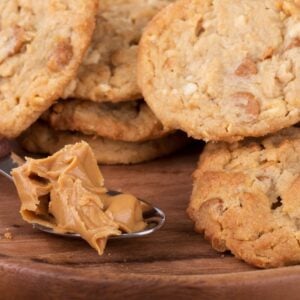 A close look at a batch of peanut butter cookies.