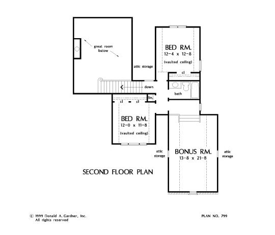 Second-Floor Layout with Vaulted Ceilings and Bonus Space