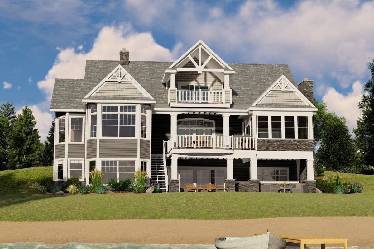 Dual-Gable Design with Expansive Water-View Balcony