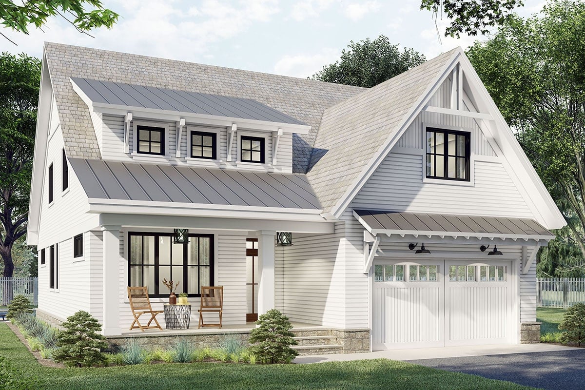 Front-left rendering of the two-story 4-bedroom New American home.